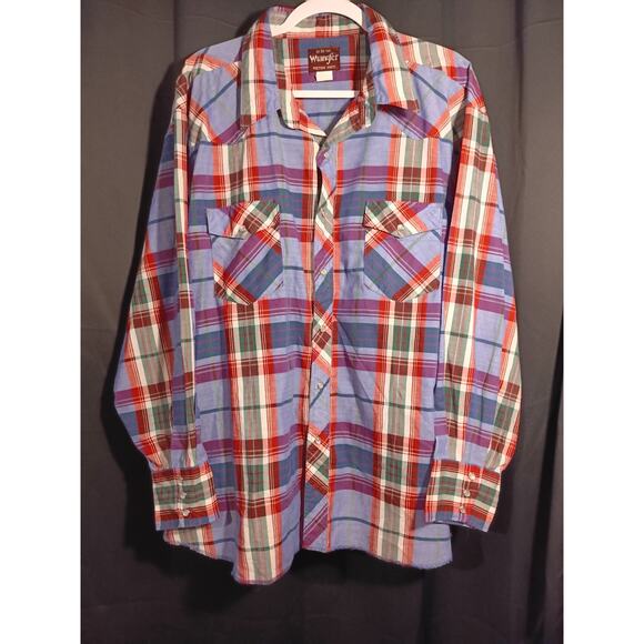 Wrangler Other - Wrangler Big Man 3X Blue Purple Plaid Pearl Snap Western Shirt Long Sleeve